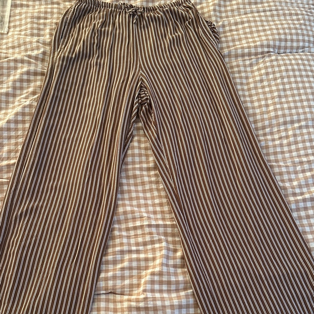 Bershka Striped Brown Pants